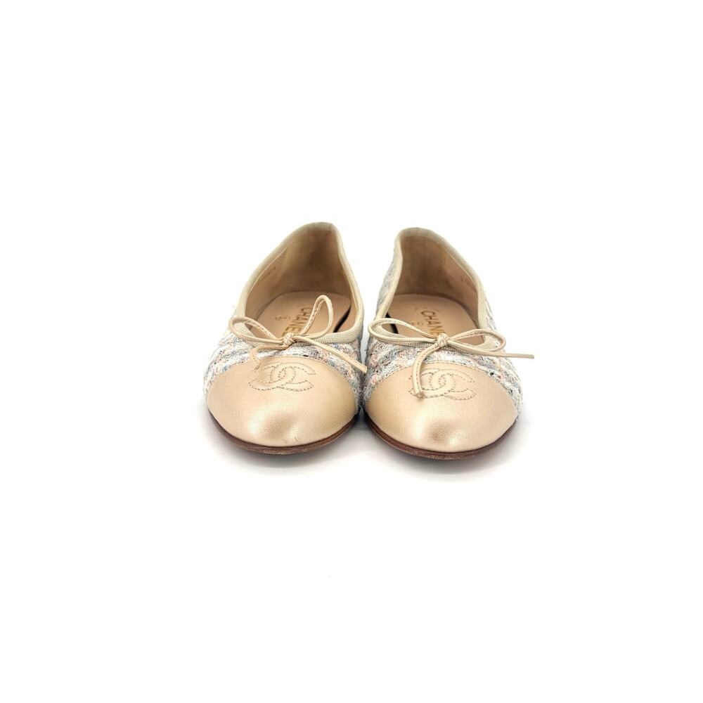 Chanel Tweed Cap Toe Bow CC Logo Ballerina Flats 36.5 - Picture 2 of 8